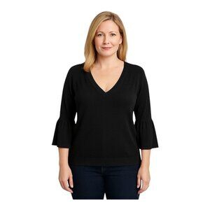 Banana Republic Classic V-Neck Sweater~Size M~Black Bell Sleeve Trendy L12 25